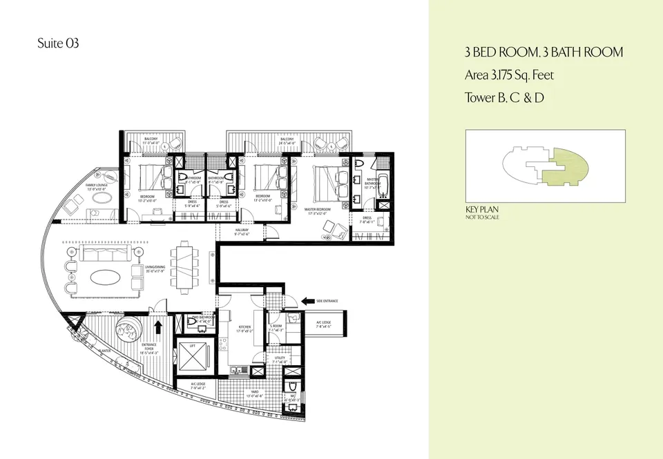 Emaar MGF The Palm Drive Sky Terraces 3 BHK floor plan, 3,175 sq ft