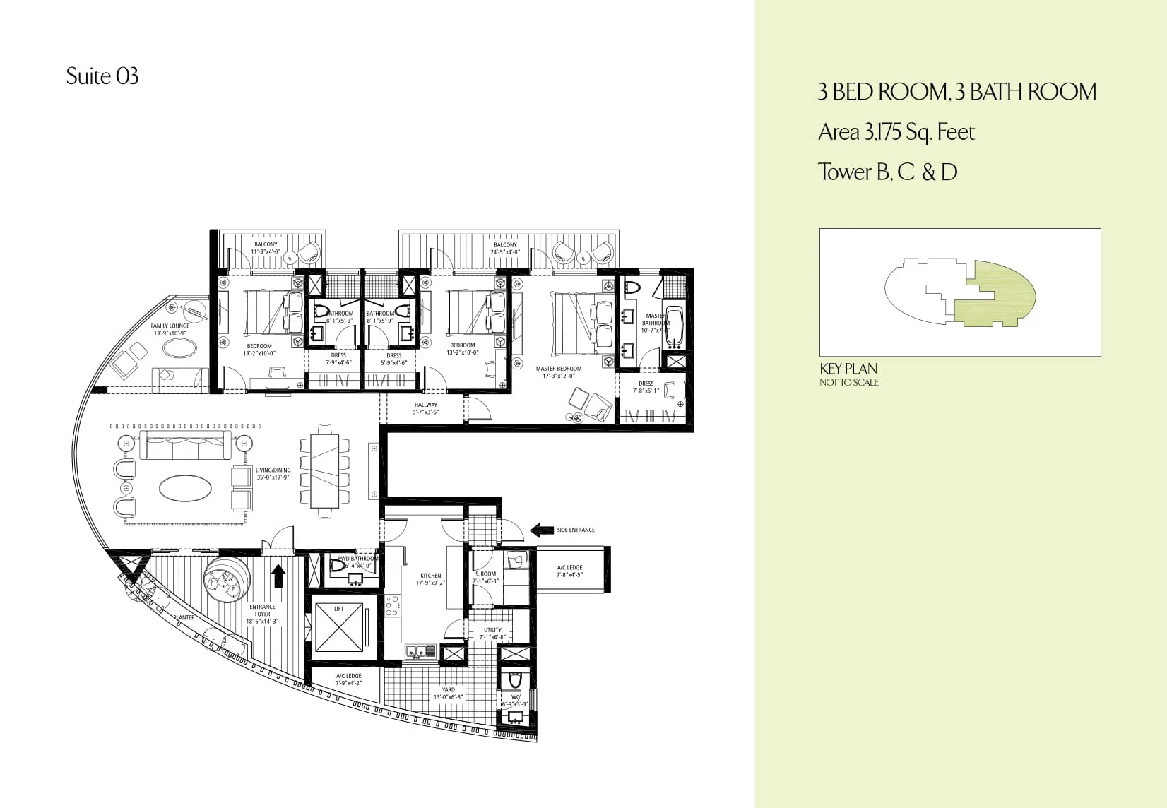 Emaar MGF The Palm Drive Sky Terraces 3 BHK floor plan, 3,175 sq ft