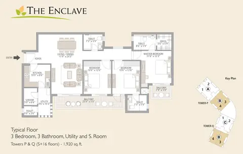 Emaar MGF The Palm Drive The Enclave 3 BHK floor plan, 1,920 sq ft