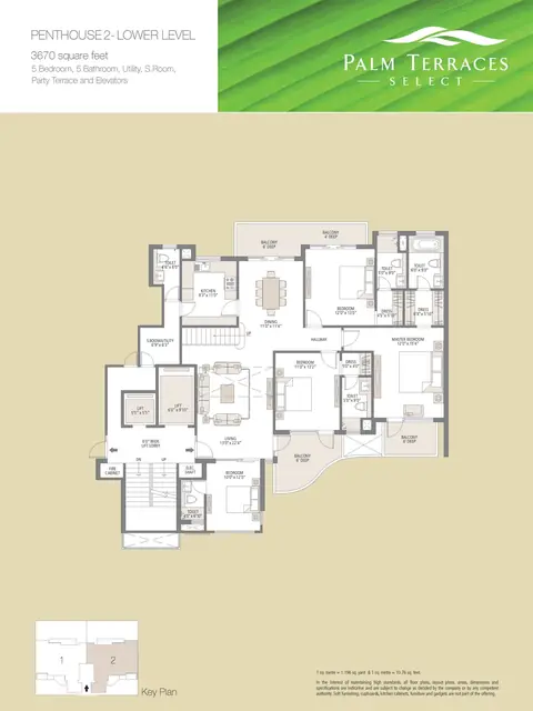 Emaar MGF The Palm Drive Palm Terraces Select 5 BHK penthouse floor plan, 3,670 sq ft