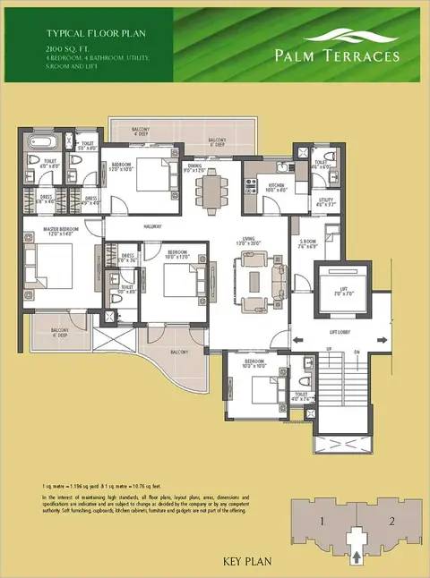 Emaar MGF The Palm Drive Palm Terraces 4 BHK floor plan, 2,100 sq ft