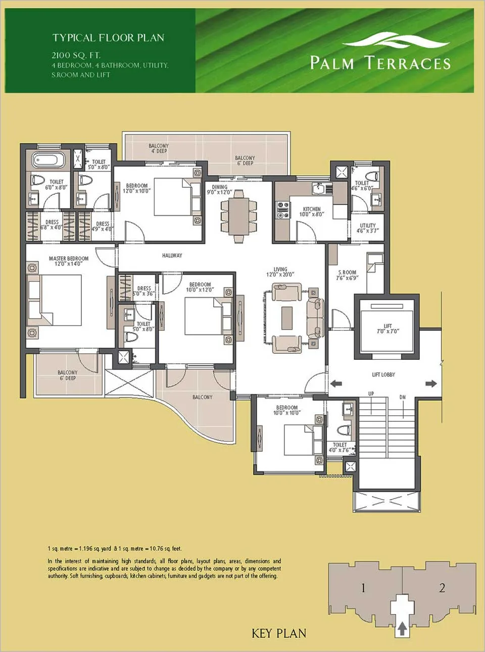 Emaar MGF The Palm Drive Palm Terraces 4 BHK floor plan, 2,100 sq ft