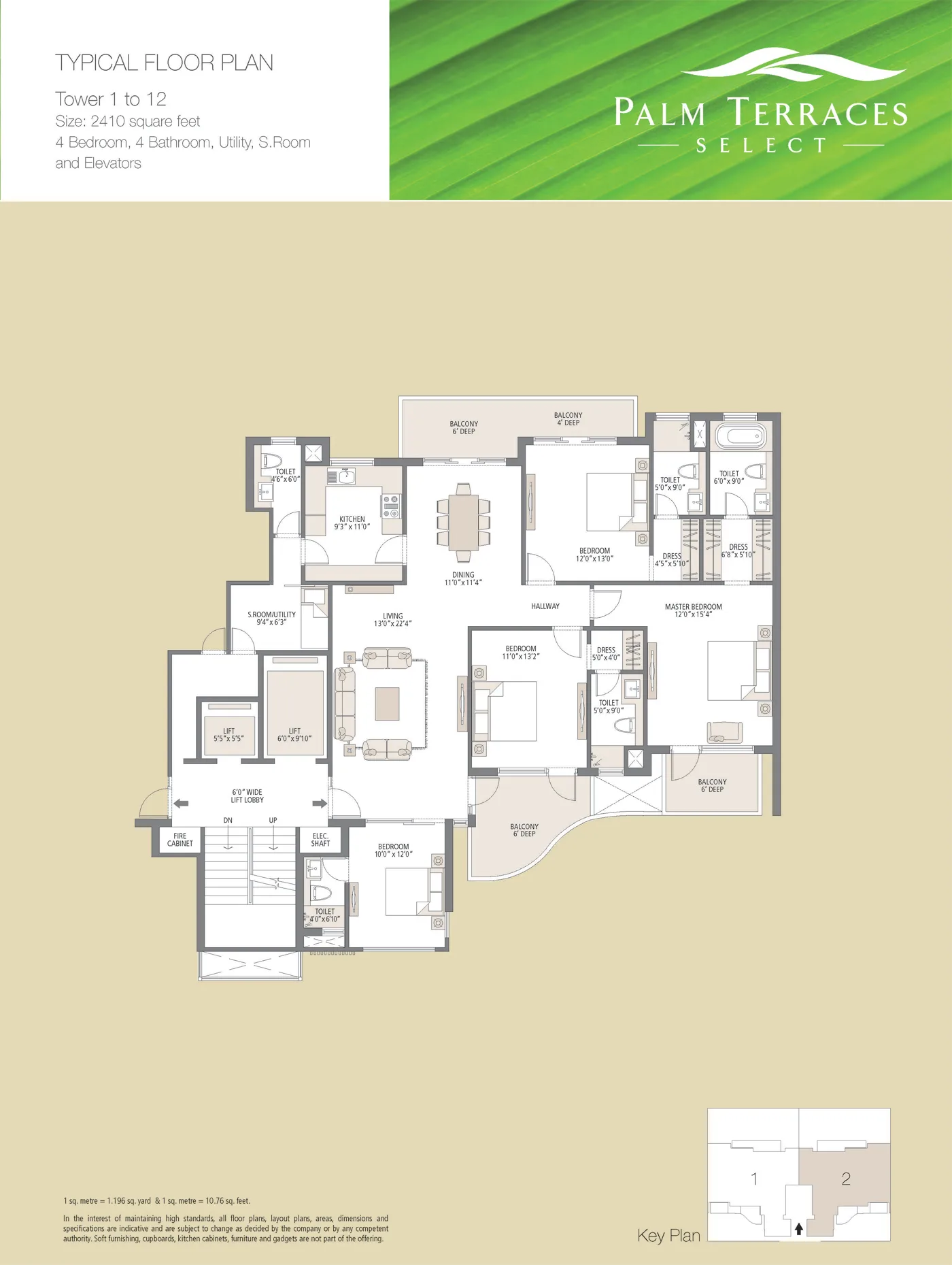 Emaar MGF The Palm Drive Palm Terraces Select 4 BHK floor plan, 2,410 sq ft