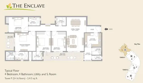 Emaar MGF The Palm Drive The Enclave 4 BHK floor plan, 2,415 sq ft
