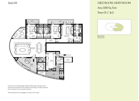 Emaar MGF The Palm Drive Sky Terraces 3 BHK floor plan, 3,150 sq ft