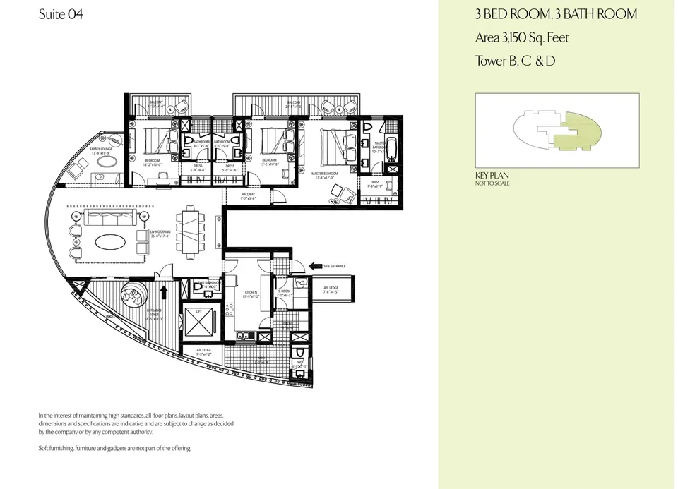 Emaar MGF The Palm Drive Sky Terraces 3 BHK floor plan, 3,150 sq ft