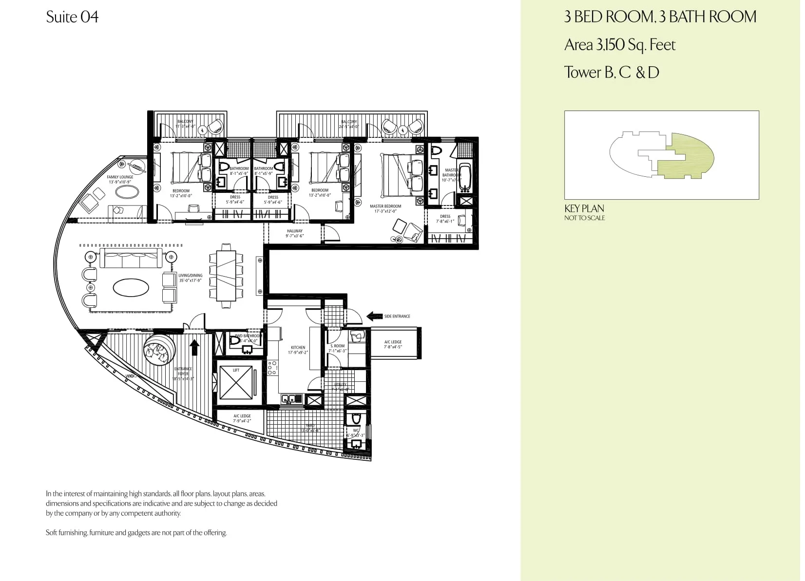 Emaar MGF The Palm Drive Sky Terraces 3 BHK floor plan, 3,150 sq ft