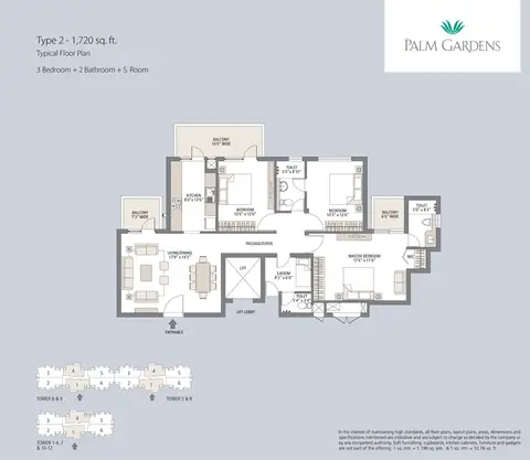 Emaar Palm Gardens 3 BHK floor plan, 1,720 sq ft