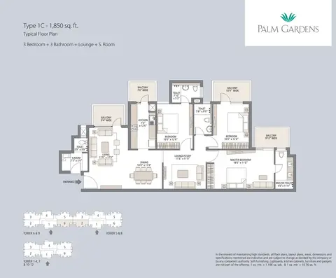 Emaar Palm Gardens 3 BHK floor plan, 1,850 sq ft