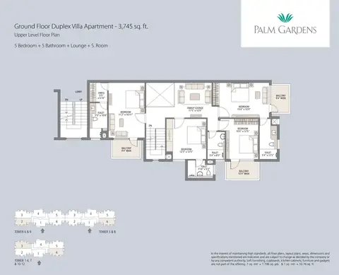 Emaar Palm Gardens Penthouse Set 1 floor plan, upper floor, 3,745 sq ft