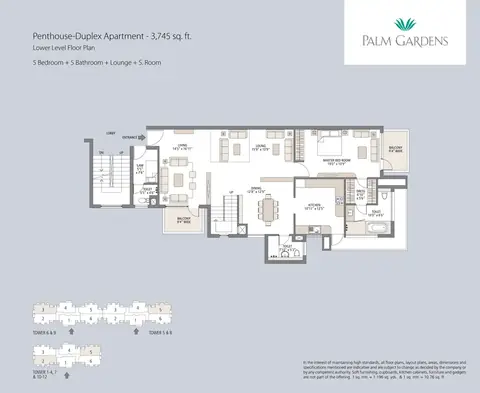 Emaar Palm Gardens 5 BHK penthouse floor plan (Penthouse Set 1), 3,745 sq ft