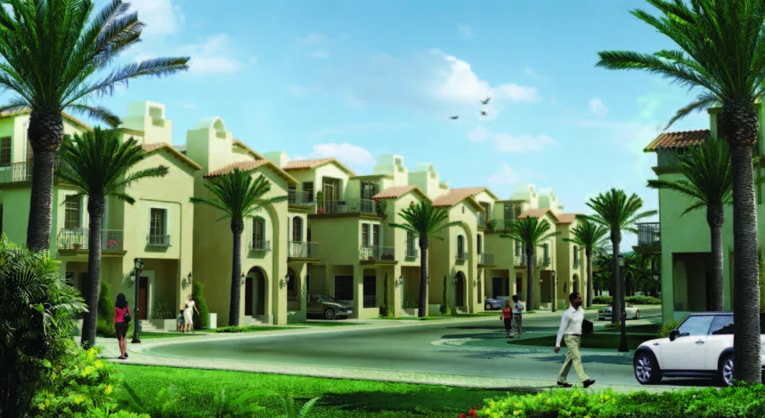Emaar The Palm Springs villas along a palm-lined street, artist's impression
