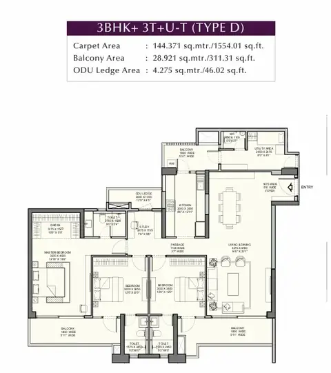 Emaar Urban Ascent 3 BHK floor plan, 2,816 sq ft super area