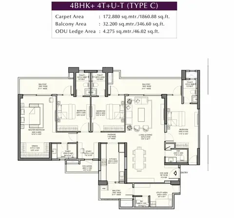 Emaar Urban Ascent 4 BHK floor plan, 3,150 sq ft super area