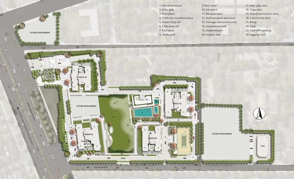 Emaar Urban Oasis master plan with five towers around the central garden