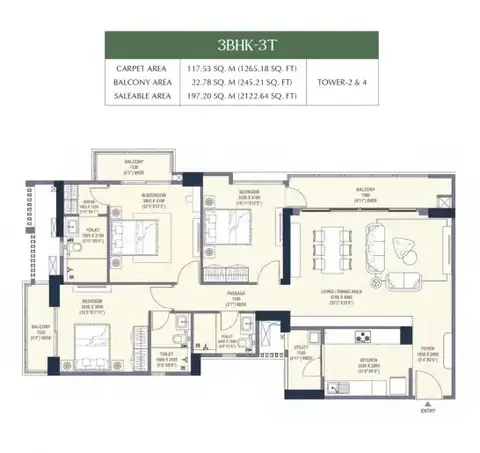 Emaar Urban Oasis 3 BHK floor plan, 2,122 sq ft
