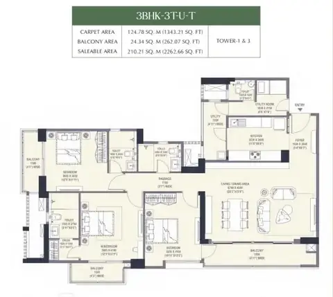 Emaar Urban Oasis 3 BHK floor plan, 2,262 sq ft