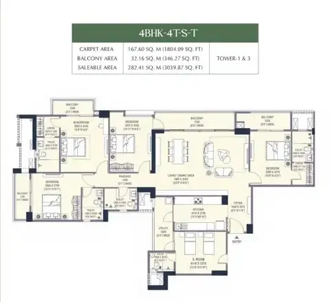 Emaar Urban Oasis 4 BHK floor plan, 3,039 sq ft