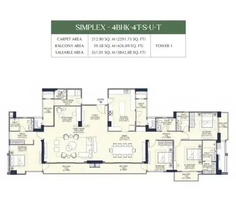 Emaar Urban Oasis 4 BHK floor plan, 3,842 sq ft