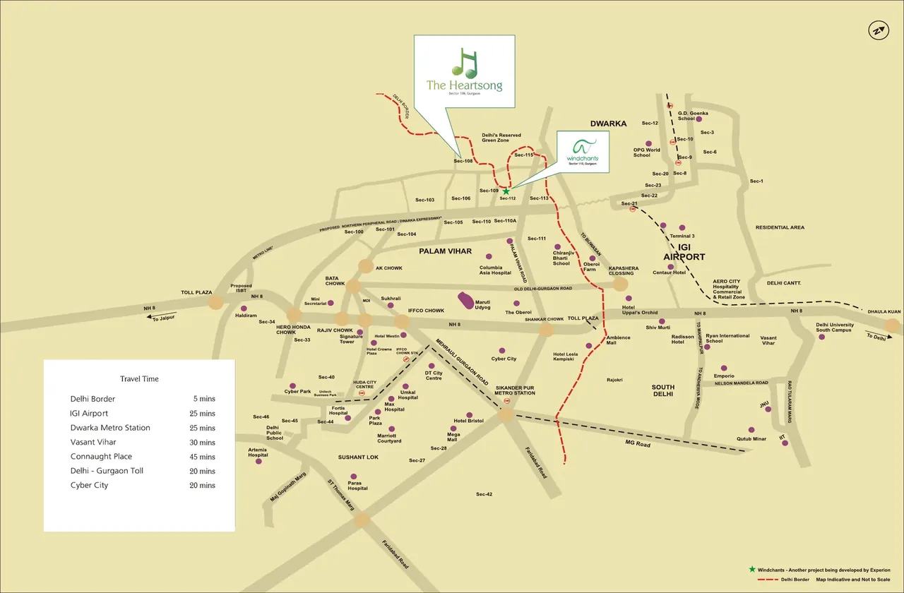 Experion The Heartsong location map, Sector 108 near the Delhi border and Dwarka Expressway