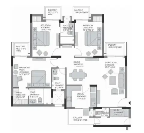 Experion The Heartsong 3 BHK + servant floor plan, 2,003 sq ft super area