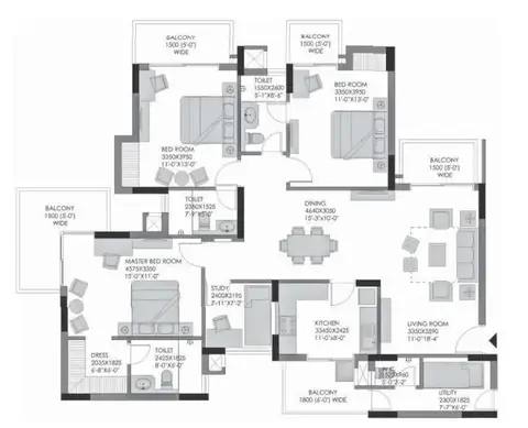 Experion The Heartsong 3 BHK + servant floor plan, 2,338 sq ft super area