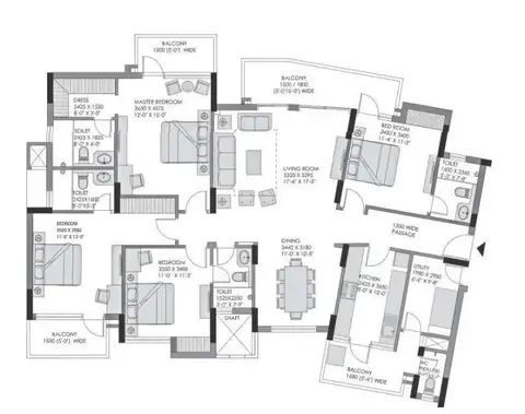 Experion The Heartsong 4 BHK + servant floor plan, 2,631 sq ft super area
