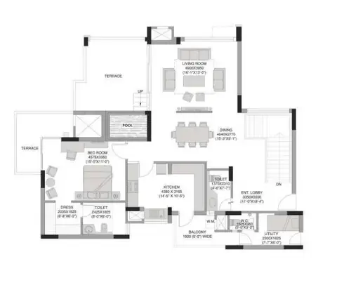 Experion The Heartsong 5 BHK penthouse (set 2) upper floor plan, part of the 4,184 sq ft home