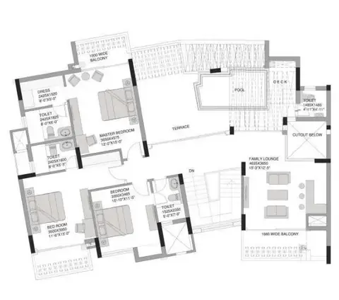Experion The Heartsong 4 BHK penthouse (set 1) upper floor plan, part of the 4,747 sq ft home