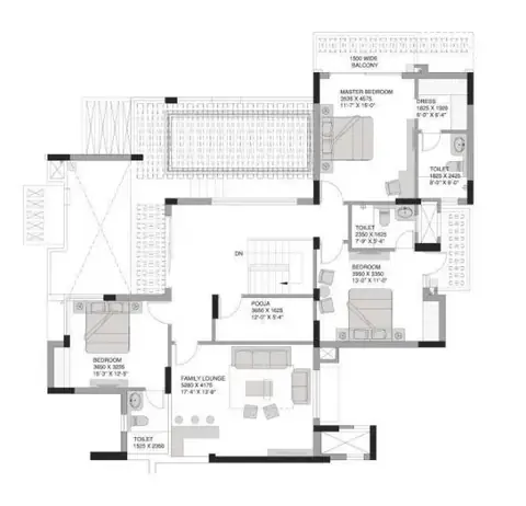 Experion The Heartsong 5 BHK penthouse (set 3) upper floor plan, part of the 4,801 sq ft home