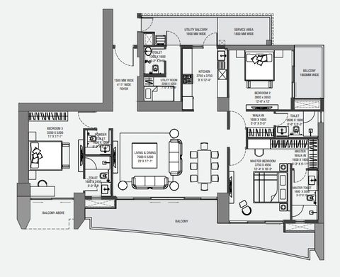 Experion The Trillion 3 BHK floor plan, 2842 sq ft super area