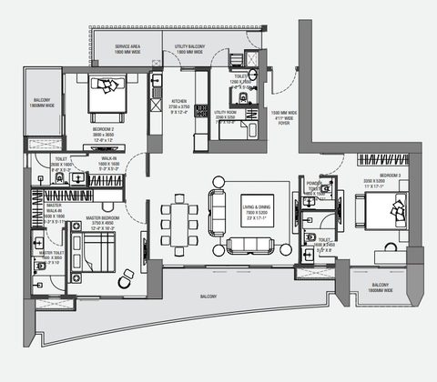 Experion The Trillion 3 BHK floor plan, 2917 sq ft super area