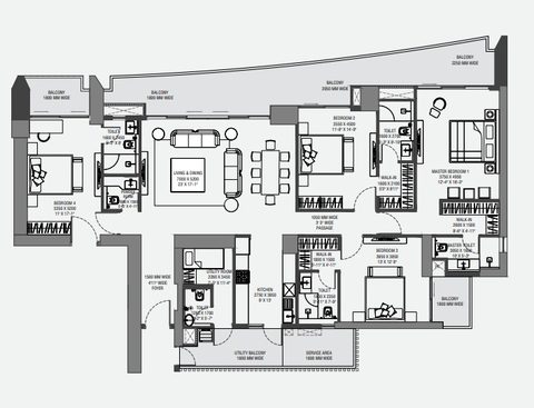 Experion The Trillion 4 BHK floor plan, 3601 sq ft super area