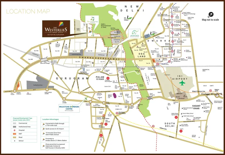 Experion The Westerlies location map, Sector 108 on the 75 m road to Delhi near Dwarka Expressway