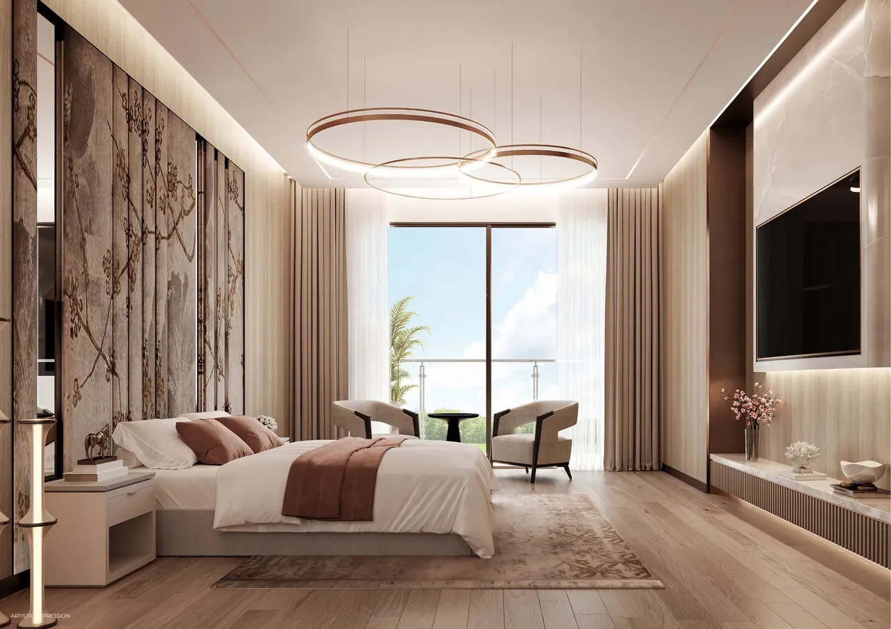 Experion Windchants Nova 4 BHK master bedroom with full-height glazing, artist's impression