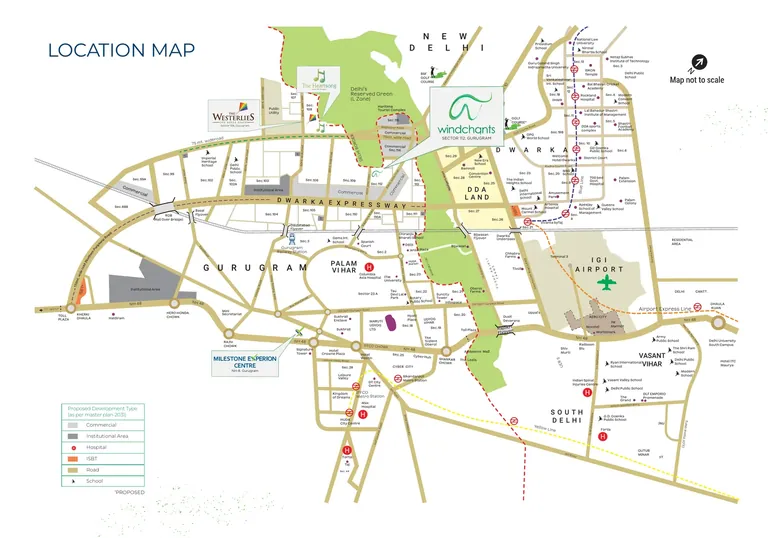 Experion Windchants Nova location map, Sector 112 beside the Dwarka Expressway and Delhi border
