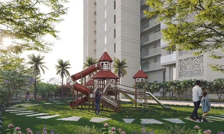 Experion Windchants Nova children's play area and lawn at the tower base, artist's impression