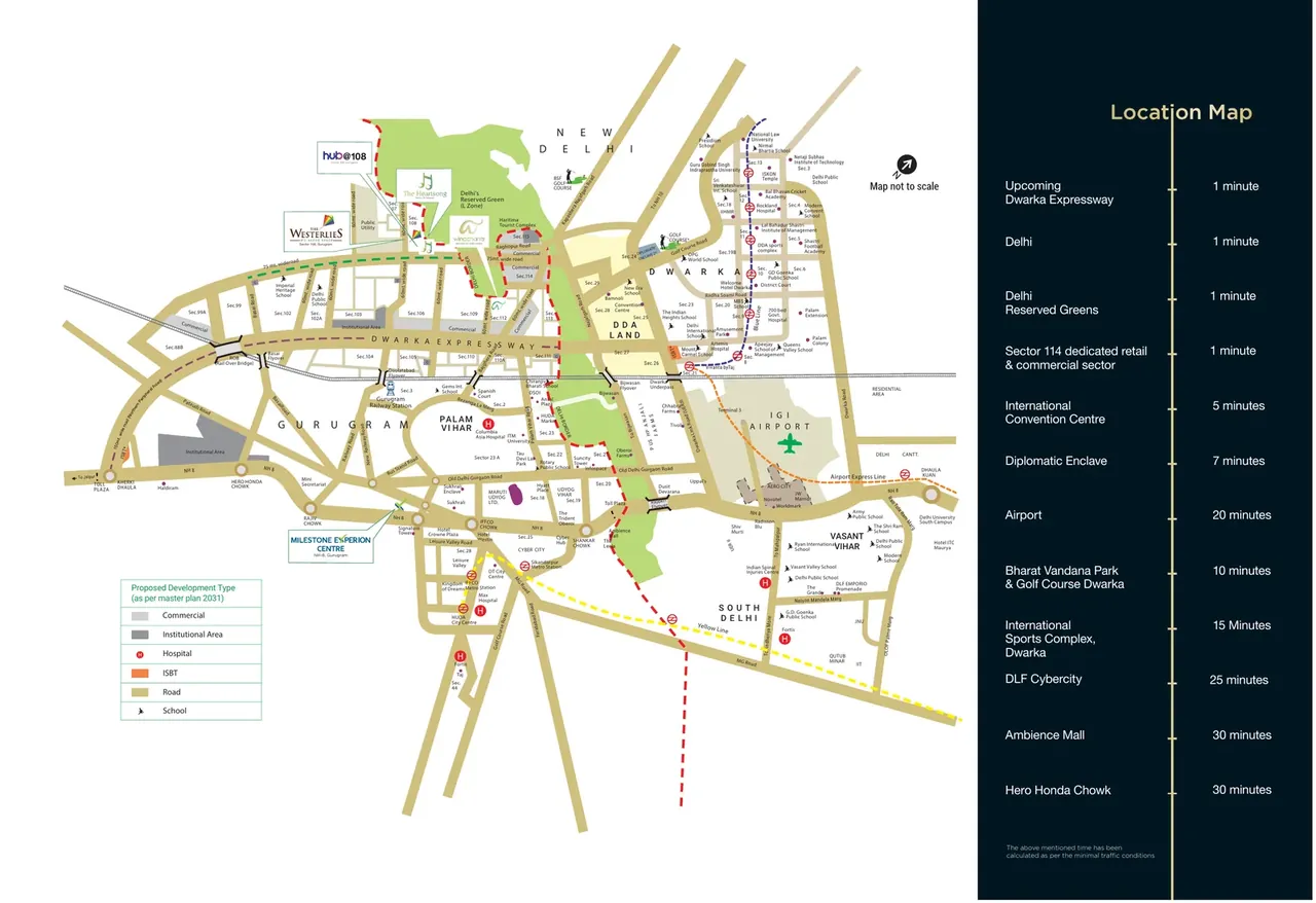 Experion Windchants location map, Sector 112 next to the Dwarka Expressway and Delhi border