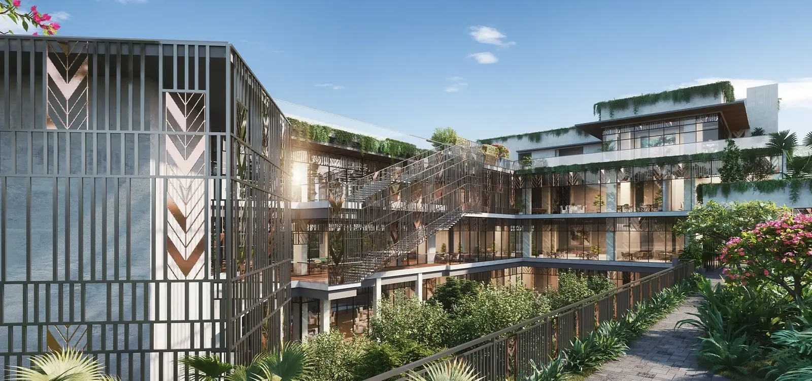 Godrej Aristocrat clubhouse with patterned screens and planted terraces, artist's impression