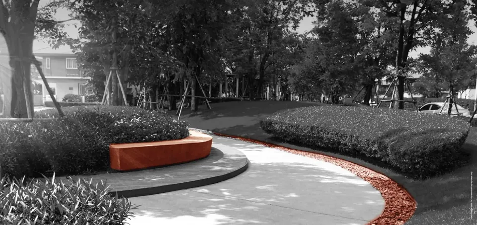 Godrej Astra landscaped walkway and garden seating, artist's impression
