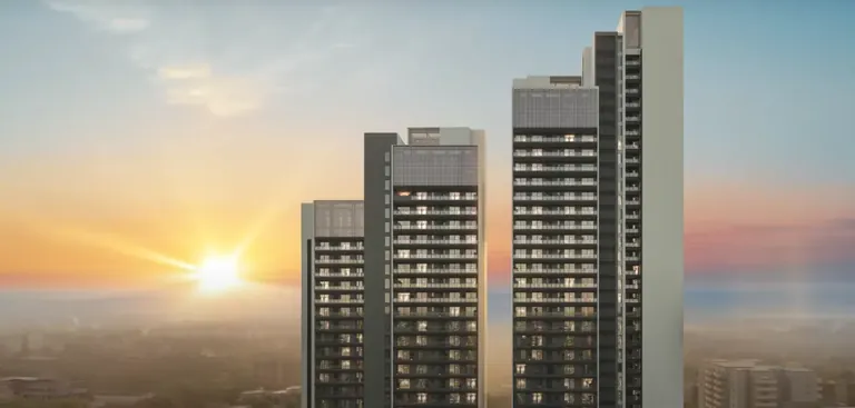 Godrej Astra towers at sunrise over Golf Course Road, artist's impression