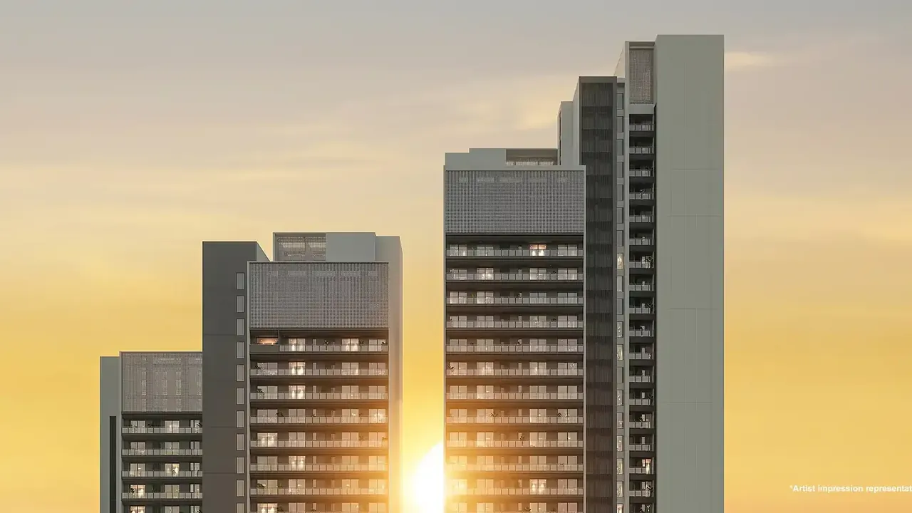 Godrej Astra towers at sunset