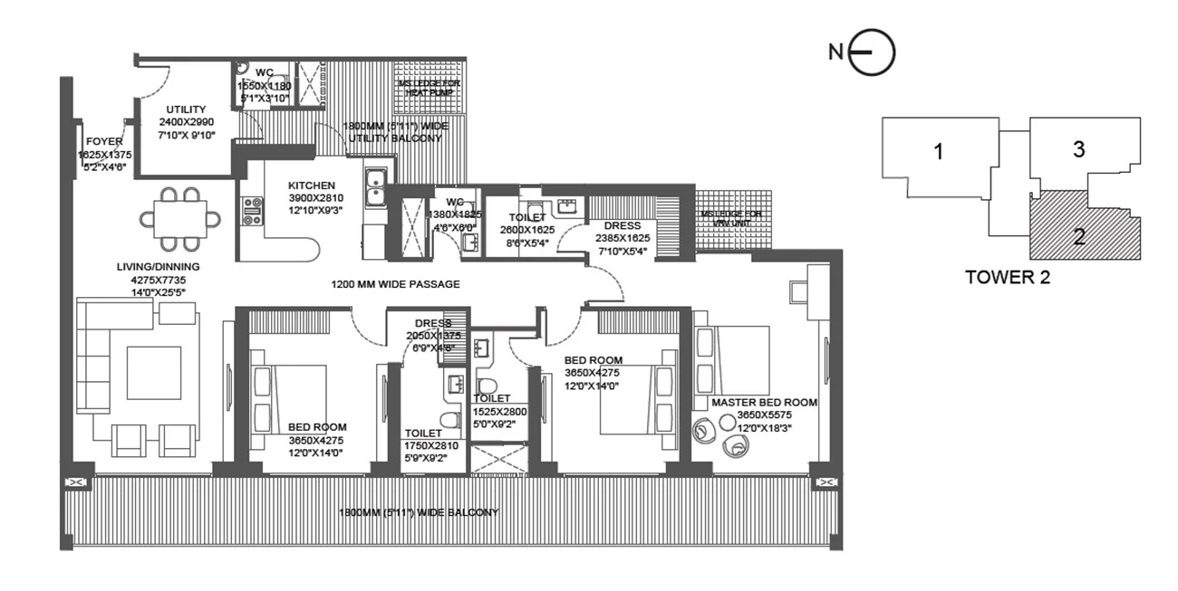 Godrej Astra 3 BHK floor plan, 3,182 sq ft