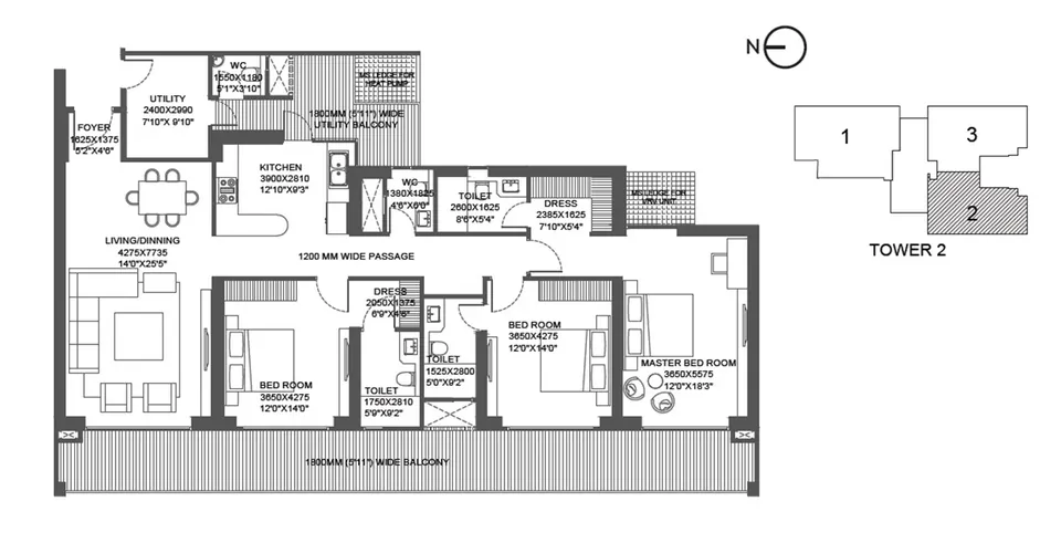 Godrej Astra 3 BHK floor plan, 3,182 sq ft