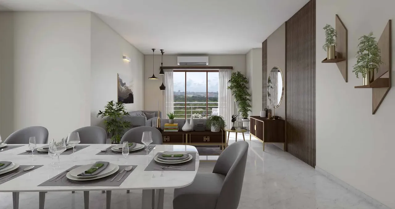 Godrej Meridien apartment dining area opening to the balcony, artist's impression