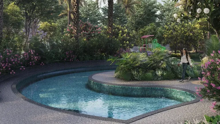 Godrej Miraya lagoon-style water body in the gardens