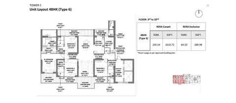 Godrej Miraya 4 BHK Type 6 floor plan, 4,566 sq ft, Tower C