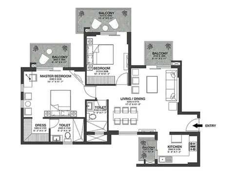 Godrej Nature Plus 2 BHK floor plan, 1,385 sq ft