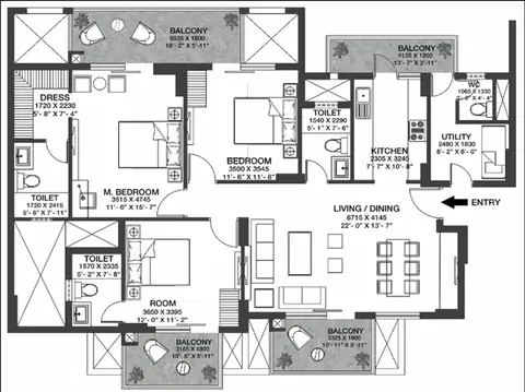 Godrej Nature Plus 3 BHK floor plan, 1,979 sq ft