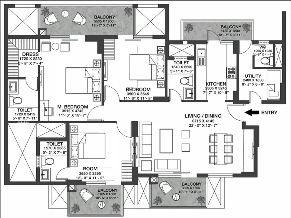 Godrej Nature Plus 3 BHK floor plan, 1,979 sq ft
